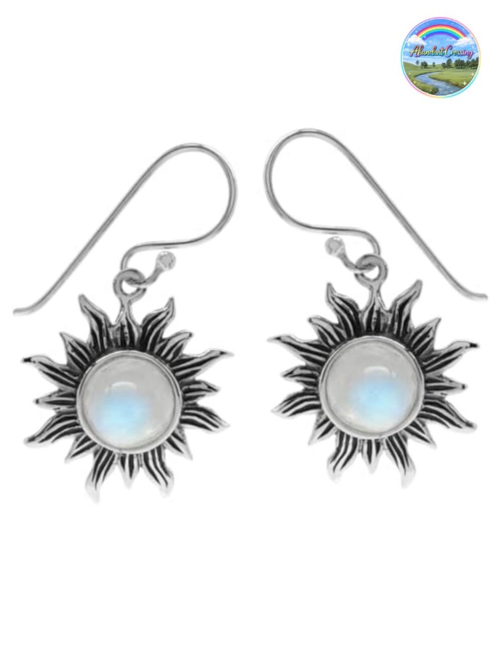 925 Sterling Silver Sun Ray Dangle Hook Earrings 8mm Round